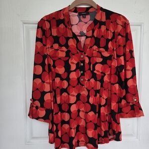 Cocomo Red and Black 3/4 Sleeve Notched Collar Blouse